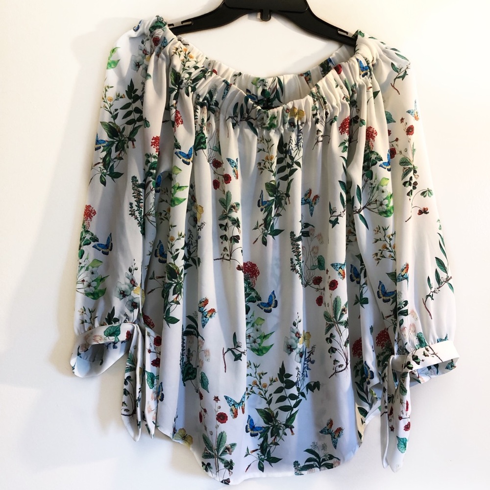 Express Floral Print Tie Sleeve Blouse